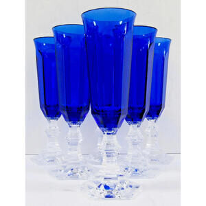 Mario Luca Giusti Blue Acrylic Wine Flute Glasses Set of 6